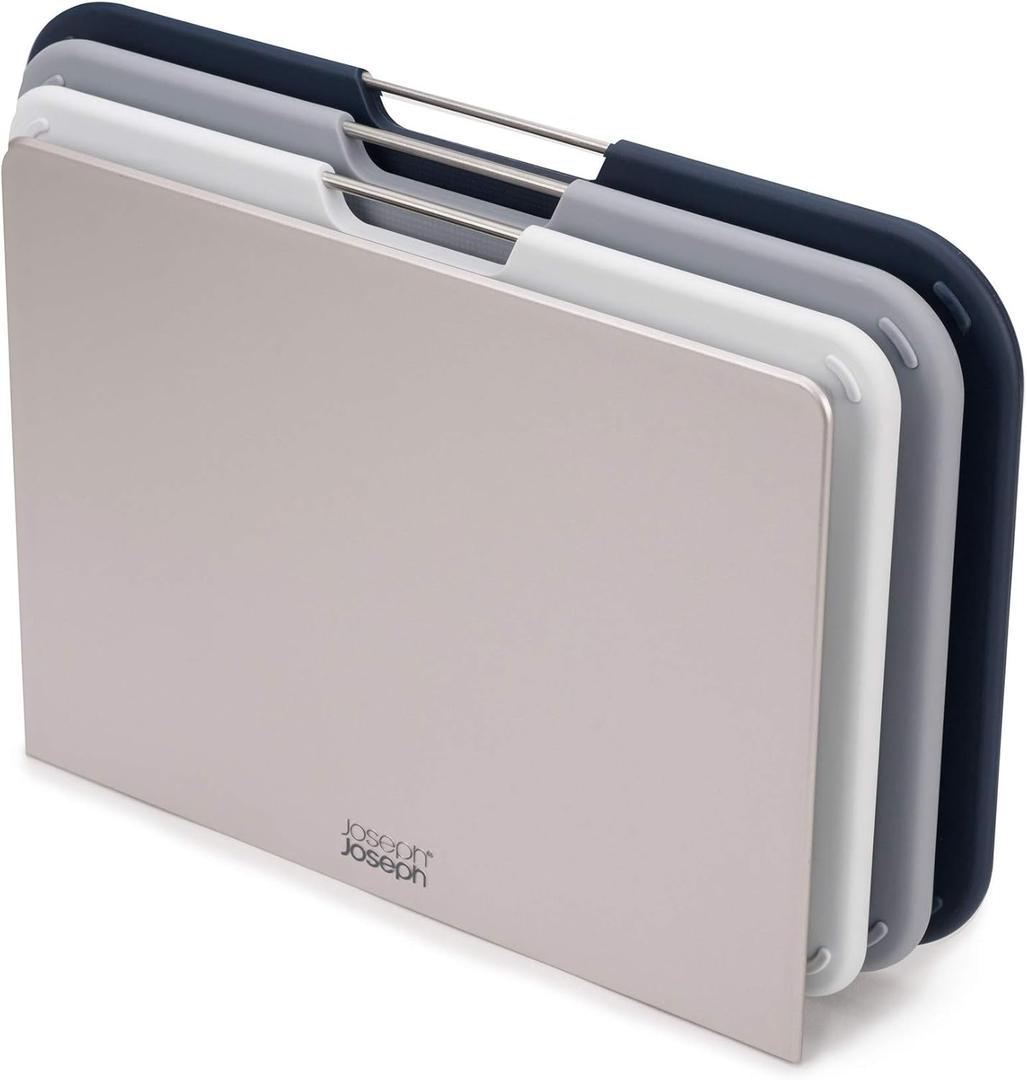 Joseph Joseph Nest 3 Piece Color Coded Cutting Board Set With Storage Stand, Regular - Grey/Blue (8.7"L x 2.6"W, Gray)