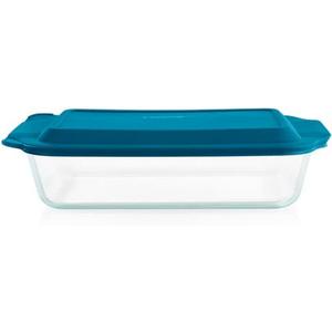 Pyrex Deep 9x13-Inch Glass Baking Dish with Lid, Deep Casserole Dish, Glass Food Container, Oven, Freezer and Microwave Safe, Clear Container