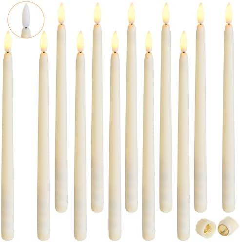 Baquler 12 Pcs Flameless Ivory Taper Candles Bulk Flickering LED Candles Taper Warm White Light LED Candlesticks for Christmas Wedding Home Decoration No Remote Control, 9.6 Inch