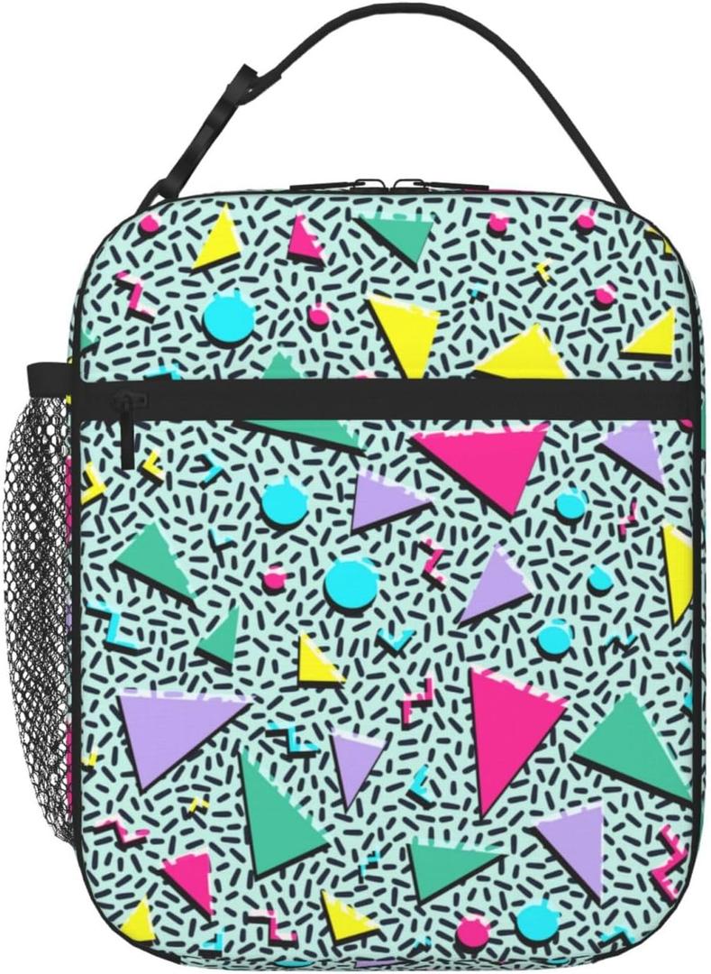 Green 80s 90s Neon Retro Insulated Lunch Bag for Women & Men, Reusable Leak-Proof Lunch Box with Cooler Compartment, Lunch Tote for Adults Work Travel Picnic Durable & Washable