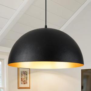 16" Dome Farmhouse Pendant Lights for Kitchen Island,Industrial Matte Black Pendant Light, Modern Adjustable Hanging Lamp for Dining Room,Living Room,Hallway,Cafe,Bar,1 Pack