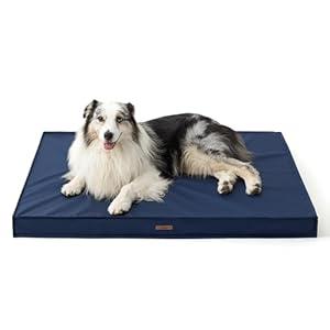 Lesure Outdoor Waterproof Dog Bed for Large Dogs, Orthopedic Egg Crate Foam Pet Bed with Oxford Fabric Surface and Removable and Durable Cover, Machine Washable, 36''x27'', Navy