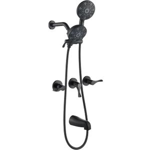 3 Handle Shower Faucet Set with Tub Spout Bathtub Shower Faucet Combo Set Shower System Complete Tub and Shower Trim Kit Matte Black Wall Mounted Shower Fixtures