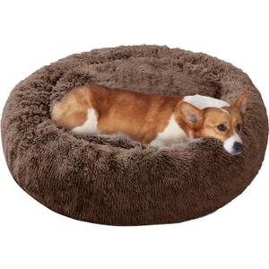 JOLLYVOGUE Dog Bed, Calming Anti-Anxiety Large Dog Bed, Fluffy Donut Cushion for Medium and Large Pets (27"/30"/36") (Coffee)