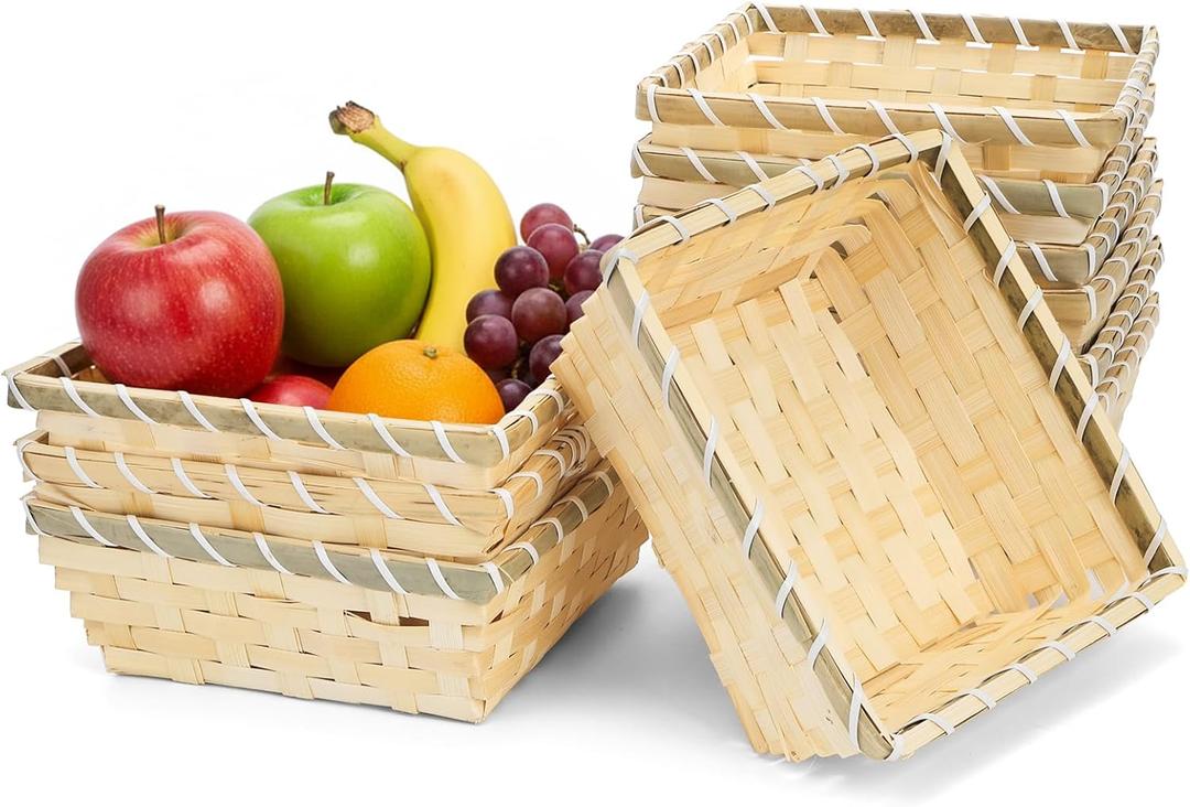 TOPZEA 10 Pack Natural Bamboo Gift Baskets, 7.5" Square Woven Fruit Basket Small Wicker Bread & Chip Basket, Handmade Food Storage Baskets for Kitchen, Restaurant, Party Buffet Serving, Christmas Gift