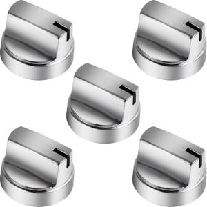 New WB03X29315 Compatible with GE Gas Stove Knobs, Top Knob Compatible with GE Stove Parts Stainless Steel KIP 5U06 191D9233 Cooktop Knobs JGP5030SLSS Gas Range Burner Control Knob 5Pcs