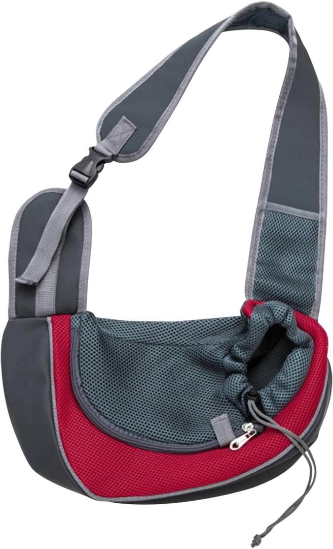 Dog Carrier Sling Front with Adjustable Strap Outdoor Travel Shoulder Pet Bag(12.2"L x 5"W x 10"H, Red)