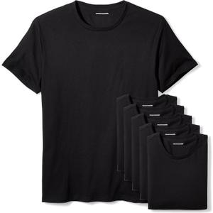 Amazon Essentials Men's Cotton Crew Neck Undershirts, Versatile Soft Basics, Pack of 6 (Large, Black)