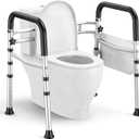 Toilet Safety Rails for Seniors, Adjustable Height & Width Toilet Safety Frame with Handles (350LB Capacity), Elderly Assistance Products for Handicapped, Foldable Toilet Bars Fits Any Toilet (Silvery, Silvery)