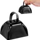 PATIKIL 2pcs Cow Bells for Football Games, 3inch Cowbells for Sporting Events Bulk Loud Noise Makers Metal Cow Bell with Handle for Cheering Competition Marathon Wedding, Black