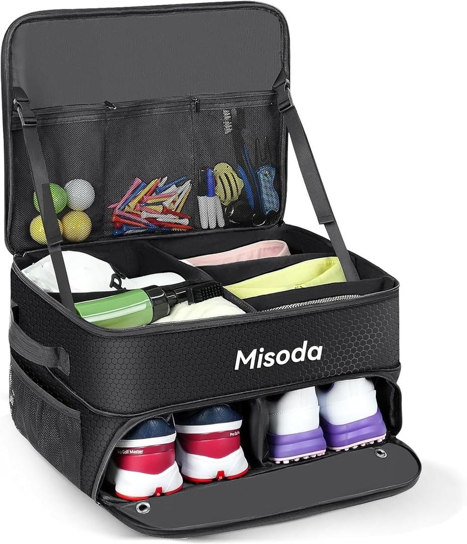 Golf Trunk Organizer with Shoe Storage, Golf Gifts for Men,2-Pair Capacity, Waterproof Car Trunk Locker Storage Box for Golf Gear and Accessories,Golfer Gifts (Black)