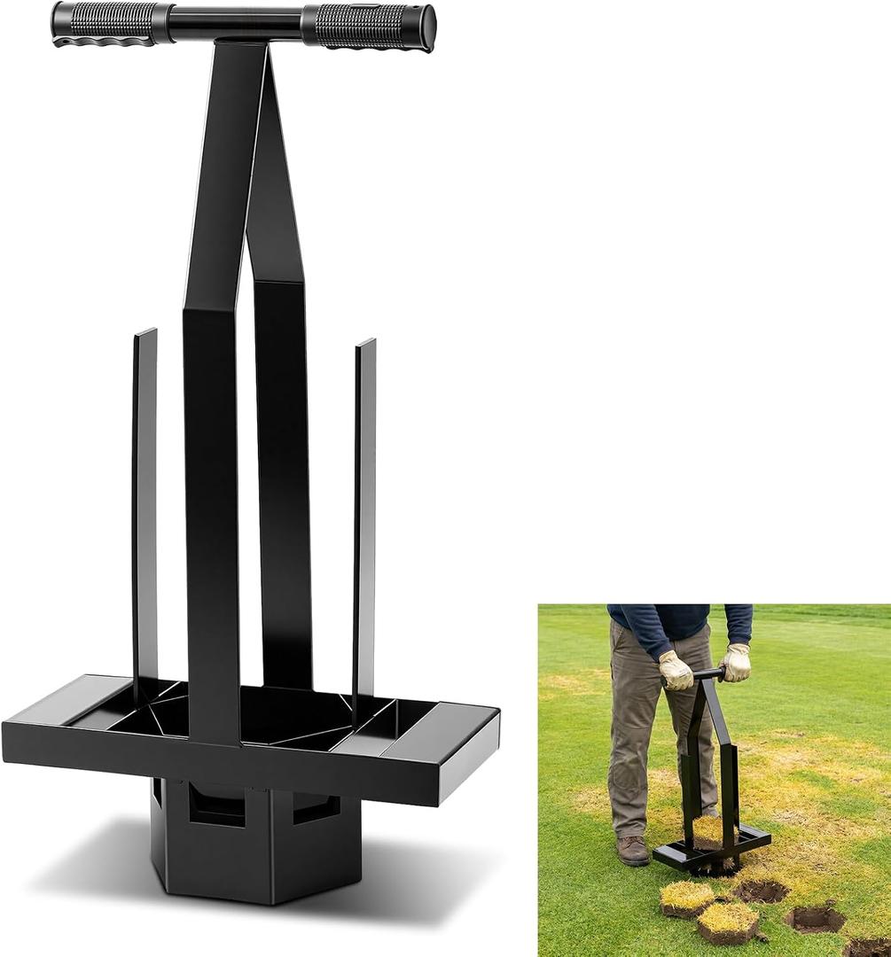 Lounsweer Golf Hexagon Turf Repair Tool, Heavy-Duty Sod Cutter Grass Plugger for Quick Turf Repairs, Dual Handle Golf Course Grass Maintenance Tool for Athletic Field and Professional Groundskeeping, 31.5 × 16.5 × 9.4 inches