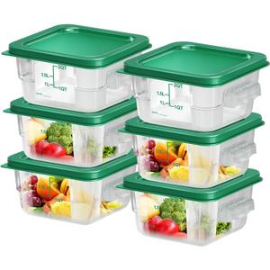 6 pcs 2qt Food Storage Containers with Lid, Square Clear Commercial Storage Containers with Handle and Scale for Food Storage in Home Kitchen & Dining (Green)