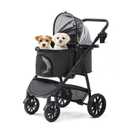 3-in-1 Pet Stroller for Medium Dogs & Cats, Detachable Aluminum Frame Carrier, All-Terrain 4-Wheel Dog Travel Carriage, Shock Absorption, Easy-Entry Low Door, Max 55lbs - Darkgrey (DarkGray)