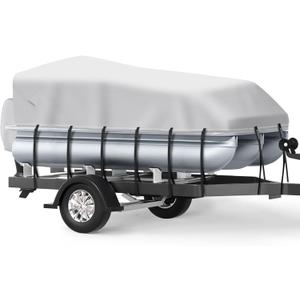 Pontoon Boat Cover, Waterproof 1200D Pontoon Cover with Motor Cover, 21-24 FT Canvas Boat Cover for Pontoon, Gray (Length: 21'-24' Beam Width: up to 102")