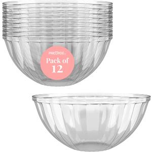 Prestee Clear Plastic Serving Bowls, 48 Oz. 12 Pack - Round Disposable Bowls, Punch, Party, Chip Bowl Containers - for Candy, Salads, Parties, & Serving Food - Large Salad Bowl Dish for Eating