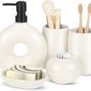 FoldTier 5 Pcs Ceramic Bathroom Accessories Set Includes Soap Dispenser Toothbrush Cup Holder Soapbox Holder Stylish Modern Bathroom Matte Glaze Decor(White)