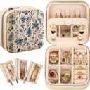 Bistup Travel Jewelry Case - Small Jewelry Organizers and Storage Box for Women Girls Teens Cute Traveling Jewelry Holder with Mirror Little Tiny Compact Modern Unique Aesthetic Pretty, Blue Floral