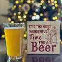 Its the Most Wonderful Time for a Beer Rustic Wood Sign  6 x 6 Red Glitter Christmas Bar Decor  Funny Holiday Sign for Kitchen, Bar, Man Cave, Beer Lovers, Stocking Stuffer Gift
