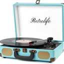 Record Player with Speakers 3-Speed Bluetooth Suitcase Portable Vinyl Record Player Belt-Driven RCA Line Out AUX in Headphone Jack Vinyl Vintage Turntable Blue