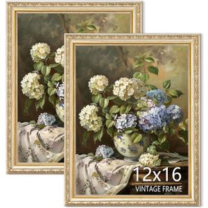 12x16 Vintage Picture Frames Set of 2, Ornate Champagne Silver Photo Frame with Warm Light Gold Tone, Antique Frame for Wall and Tabletop Decor, Retro Home Decoration & Gift, 2 Pack