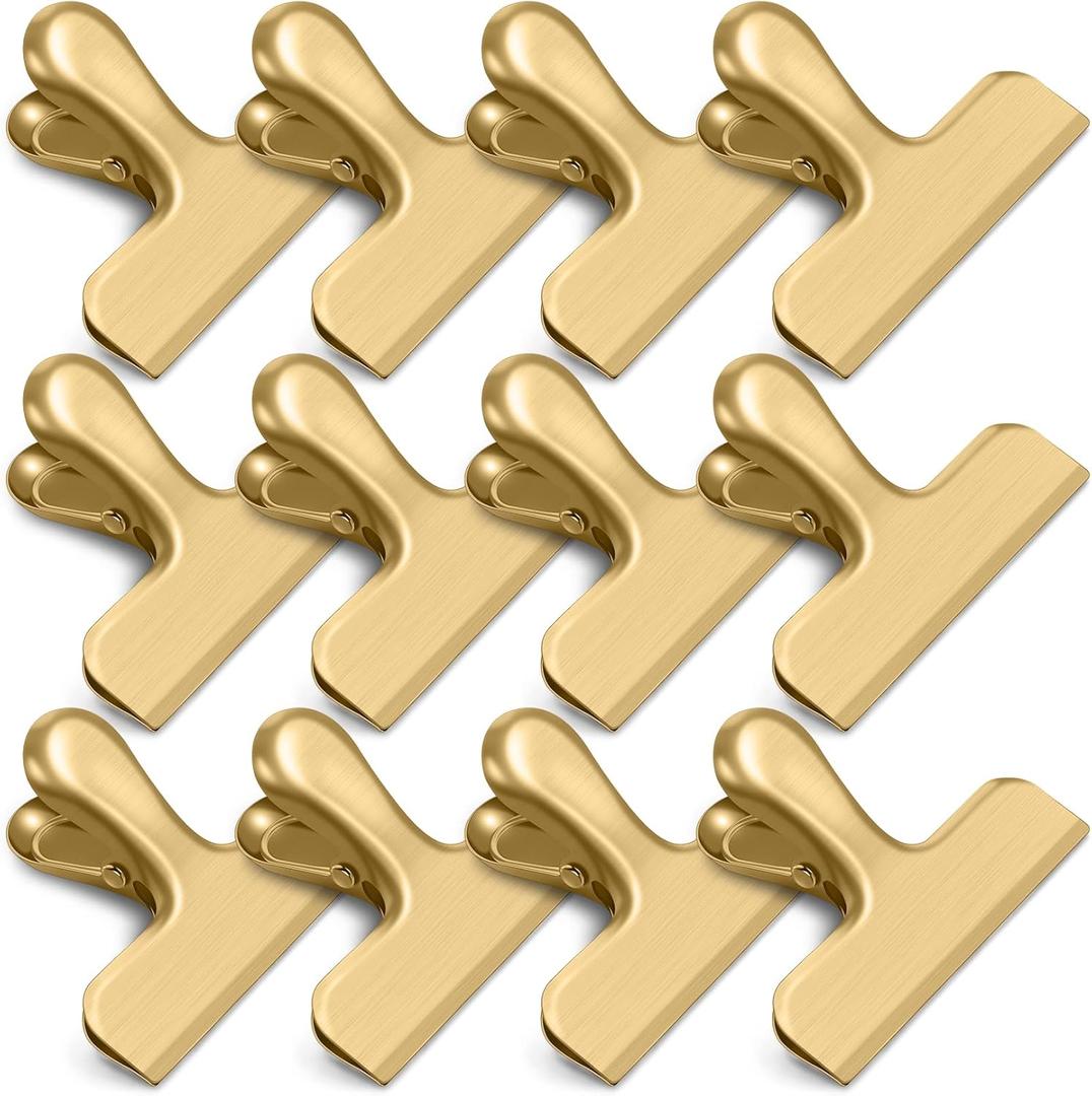 12 Pack Chip Clips, Stainless Steel Chip Bag Clips, Food Clip, Heavy Duty Bag Clip for Food Storage, Perfect for Kitchen Office Usage(Gold)