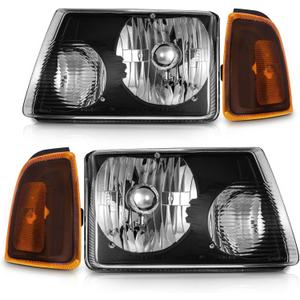 for 2001-2011 Ford Ranger Headlights Assembly Compatible with 2001 2002 2003 2004 2005 2006 2007 2008 2009 2010 2011 Black Housing Amber Reflector Replacement Driver & Passenger Side