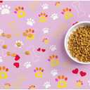 Pet Food Mat Pink Paw & Bone, Cute Absorbent Dog Cat Feeding Pad, Non-Slip Dish Mat for Food Water Bowls, Present for Dog Cat Lovers, Home Decoration, 12x20 Inch