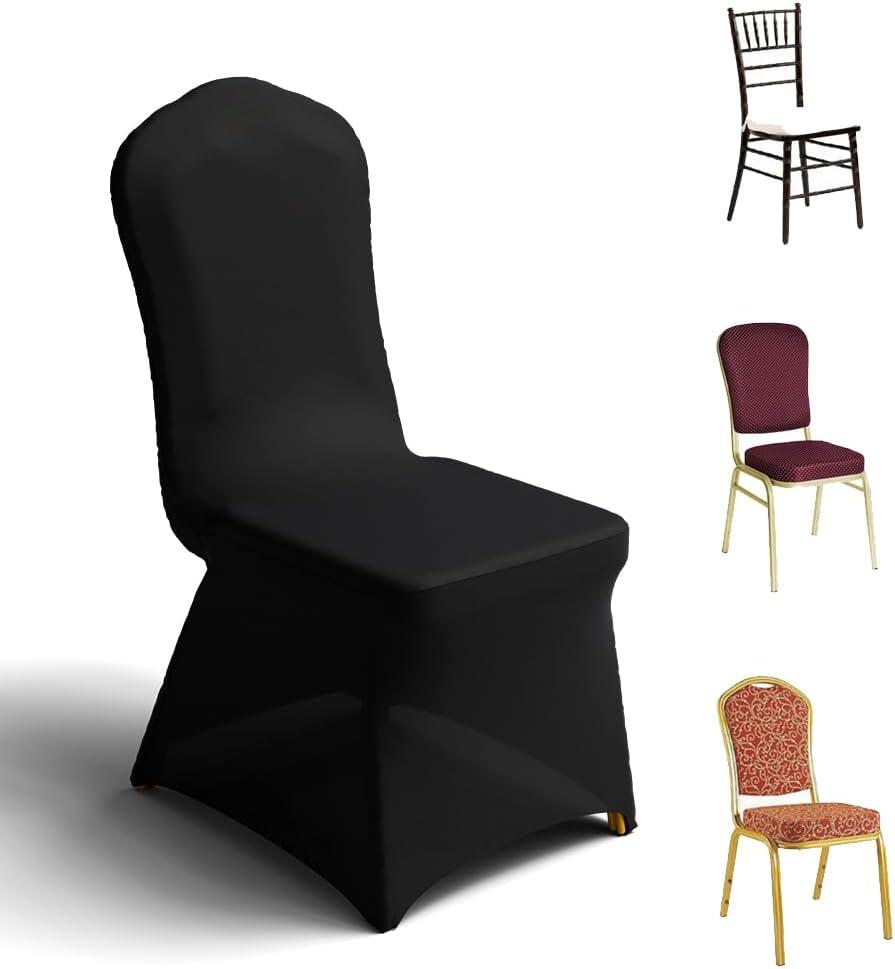 Trlyc 100 Pcs Spandex Chair Covers for Dining Chairs Stretch Polyester Dining Chairs Slipcovers for Wedding Party Decor Banquet Flat-Front Chair Cover (Black) (Black-for Banquet)
