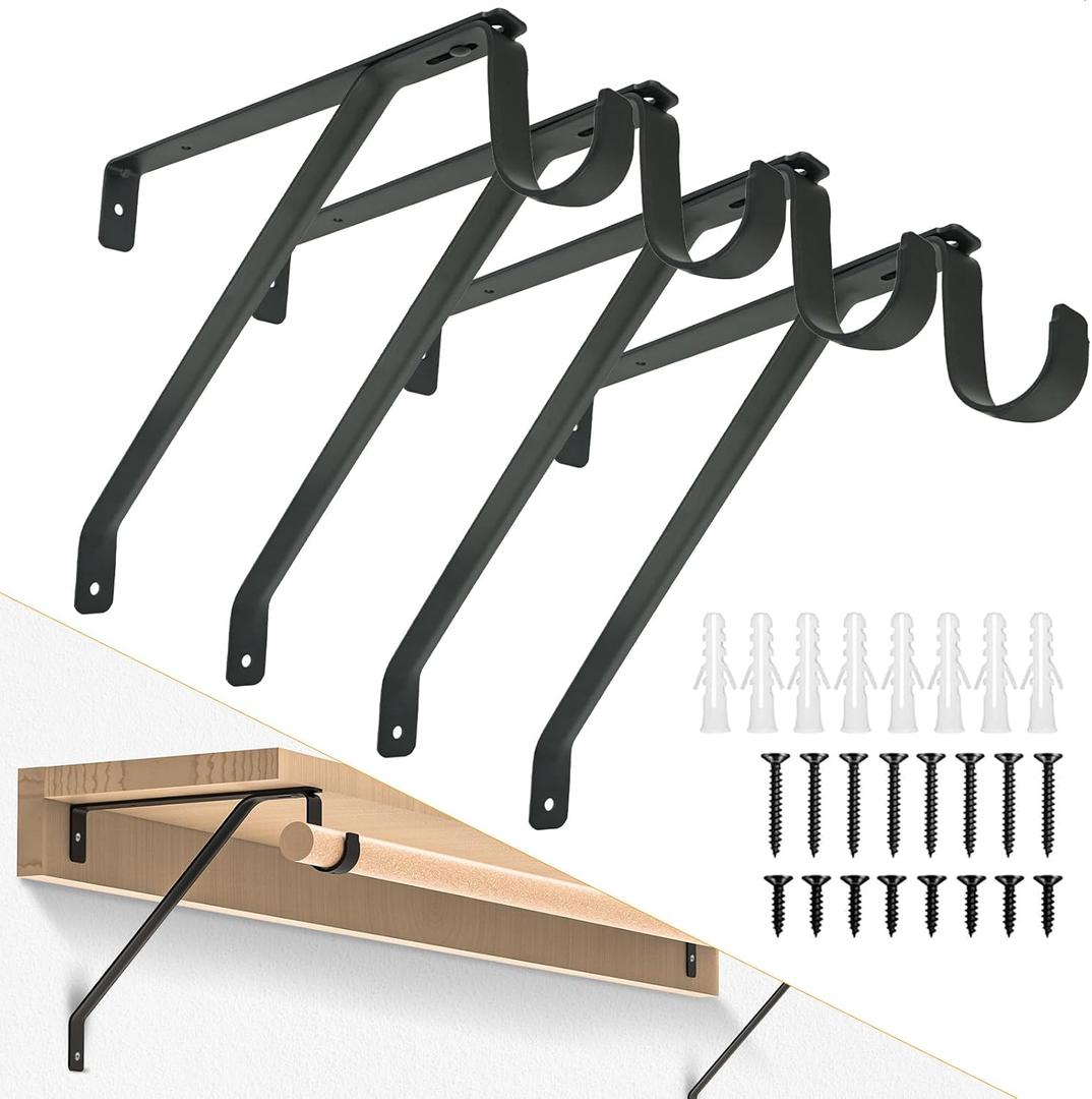 Adjustable Closet Shelf & Rod Brackets, Heavy Duty Closet Rod Bracket for 3/4" Wall Cleat, Adjustable for Rear Cleat Strip, Closet Rod Support Bracket Set of 4