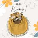 Baby Girl Gift Set, Muslin BoHo Bib with Lace and Matching Bows, Absorbent Cotton Adjustable Bib for Newborn Infant Toddler (Dusty Blue)