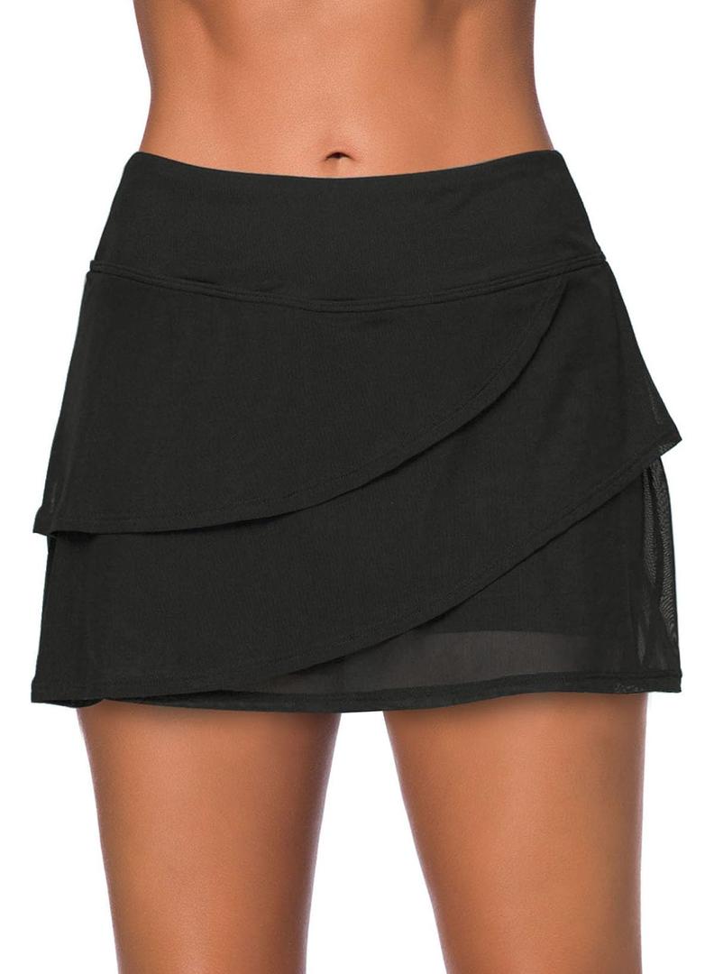 Aleumdr Women's Waistband Layered Swimdress Ruffle Swim Skirt Swimsuit Bottom XL