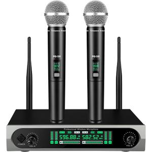 Wireless UHF Microphone System,W/2 Handhelds,Auto Scan,2x50 UHF Frequencies,200ft Range,Dynamic Microphone for Singing,Karaoke,Church