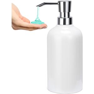 Ceramic White Soap Dispenser with Rust-Proof Plastic Pump Bathroom, 16.9oz Hand Soap Dispenser for Kitchen, Hotel (1pcs)