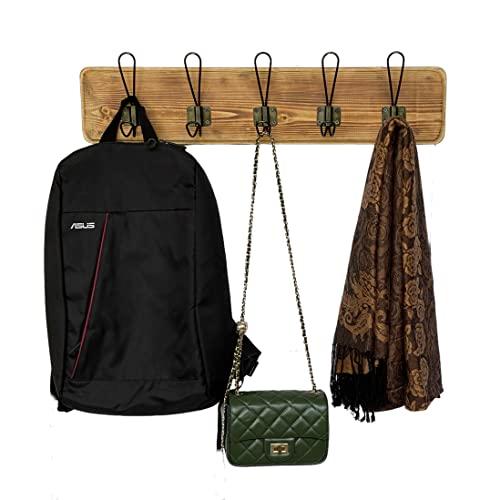 WRIGHTMART Coat Rack Wall Mount – 24” Reclaimed Burnt Pine Wood with 5 Hooks, Rustic Wooden Wall Mounted Organizer with Wall Hooks for Hanging, Farmhouse Entryway, Hallway, Bathroom, or Bedroom