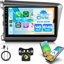 Rimoody 4G+64G Android Car Stereo for Honda Civic 2012-2015 with Wireless Carplay Android Auto Radio, 9'' Touchscreen Head Unit with GPS Navigation Bluetooth5.0 5G-WiFi FM/RDS 32EQ Backup Camera SWC
