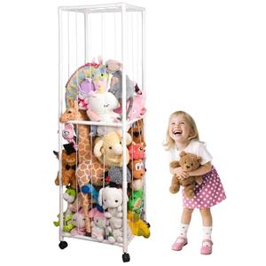 Stuffed Animal Storage Zoo with Wheels, Large Plush Toy Organizer for Kids - Extra Wide PVC Stuffed Animal Holder with Elastic Cords & Mesh Net, Nursery Playroom Toy Cage for Boys Girls Toddlers