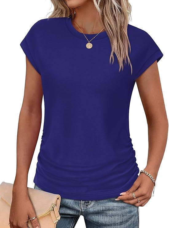 SAMPEEL Summer Tops Cap Short Sleeve Tshirts Shirts T Shirts Crew Neck  (S, Navy)