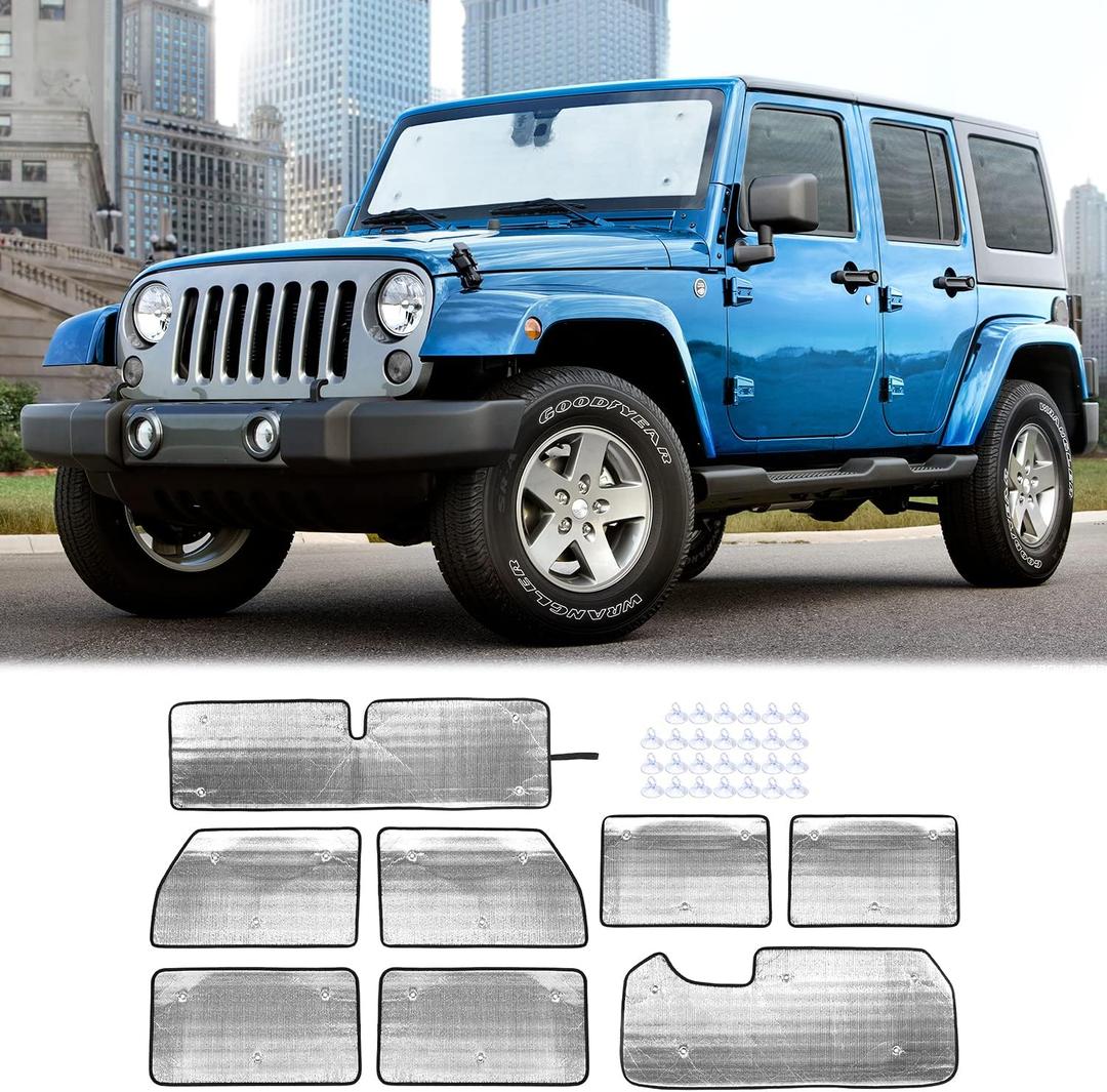 Hoolcar Windshield Sunshade Side Window Sun Shade Sunscreen Heat Insulation Sun Visor for 2007-2017 Jeep Wrangler JK JKU, 8PCs