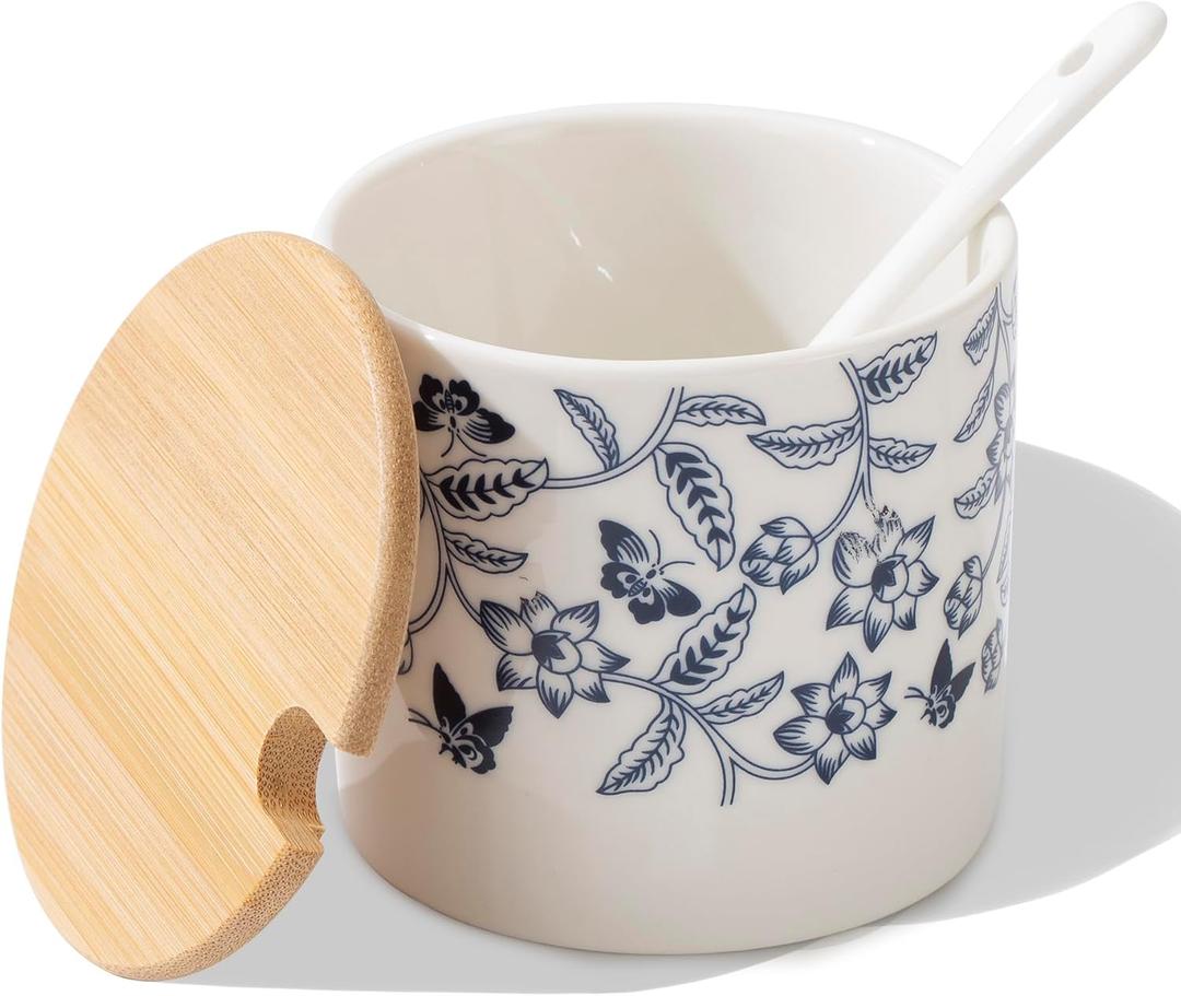 Salt Cellar with Lid and Spoon, 9oz Salt Containers for Countertop, ceramic salt Box, Beautiful Salt Holder