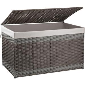 OIAHOMY Storage Basket with Lid, 42.3 Gallon (160L) Blanket Basket with Removable Liner Bag, Synthetic Wicker Hamper with Handle, Foldable, Hamper for Living Room, Grey