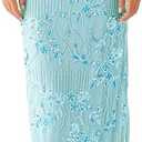 Women Y2k Sequin Long Skirt Sparkly Beaded Floral Maxi Skirt Rhinestone Glitter Midi Skirts Streetwear, Blue