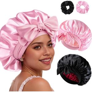 4PCS Satin Bonnet Double Layer Silk Sleep Cap for Sleeping Hair Bonnets with Elastic Tie Band for Curly Natural Hair