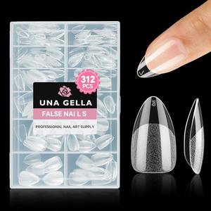 UNA GELLA Short Almond Nail Tips, 312pcs Short Almond Gel Nail Tips Shape Pre Etched Press On Nails Clear Acrylic Fake Nails No C Curve for Full Cover Nails Extension Home Art DIY Salon 12 Sizes