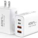 USB C Wall Fast Charger Block, 40W 4-Port Type C Charger Fast Charging Blocks PD Power Charger Adapter+QC 3.0 USB Multiport Charger Brick for iPhone 16/15/14/13/12 Pro Max, iPad, Galaxy S24/23-2Pack (White)
