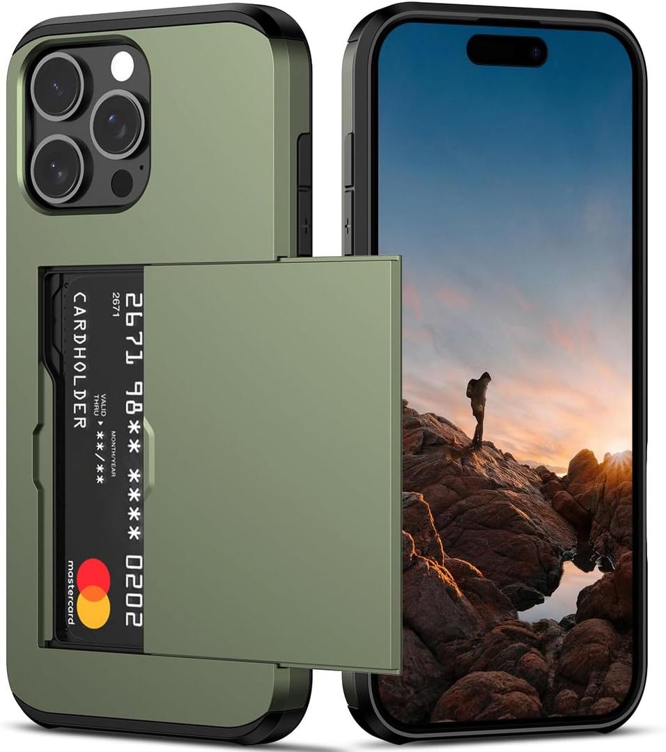 Nvollnoe Compatible with iPhone 16 Pro Max Case with Card Holder Dual Layer Heavy Duty Protective Shockproof Hidden Card Slot Slim Wallet Phone Cover for Women&Men 6.9 inch(Green)