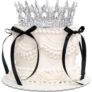 Landical 8 Pcs Queen Crown Cake Topper Corona Para Pastel Princess Cake Decorations Princess Crown Happy Birthday Topper Bow Tie for Birthday Party Wedding Supplies(Silver and Black)