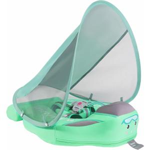 GENTEACO Mambobaby Baby Swim Float with Canopy Non-Inflatable Infant Pool Float with Tail 3-24 Months Avoid Flip Solid Skin-Friendly Material for Toddler Boys Girls (Green)