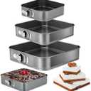 Zubebe Springform Cake Pan Square Non Stick Baking Pan 9.5, 10.2, 11 Inch, Set of 3 Leakproof Square Baking with Removable Bottom Cake Mold for Cheesecake Wedding, 3 Sizes