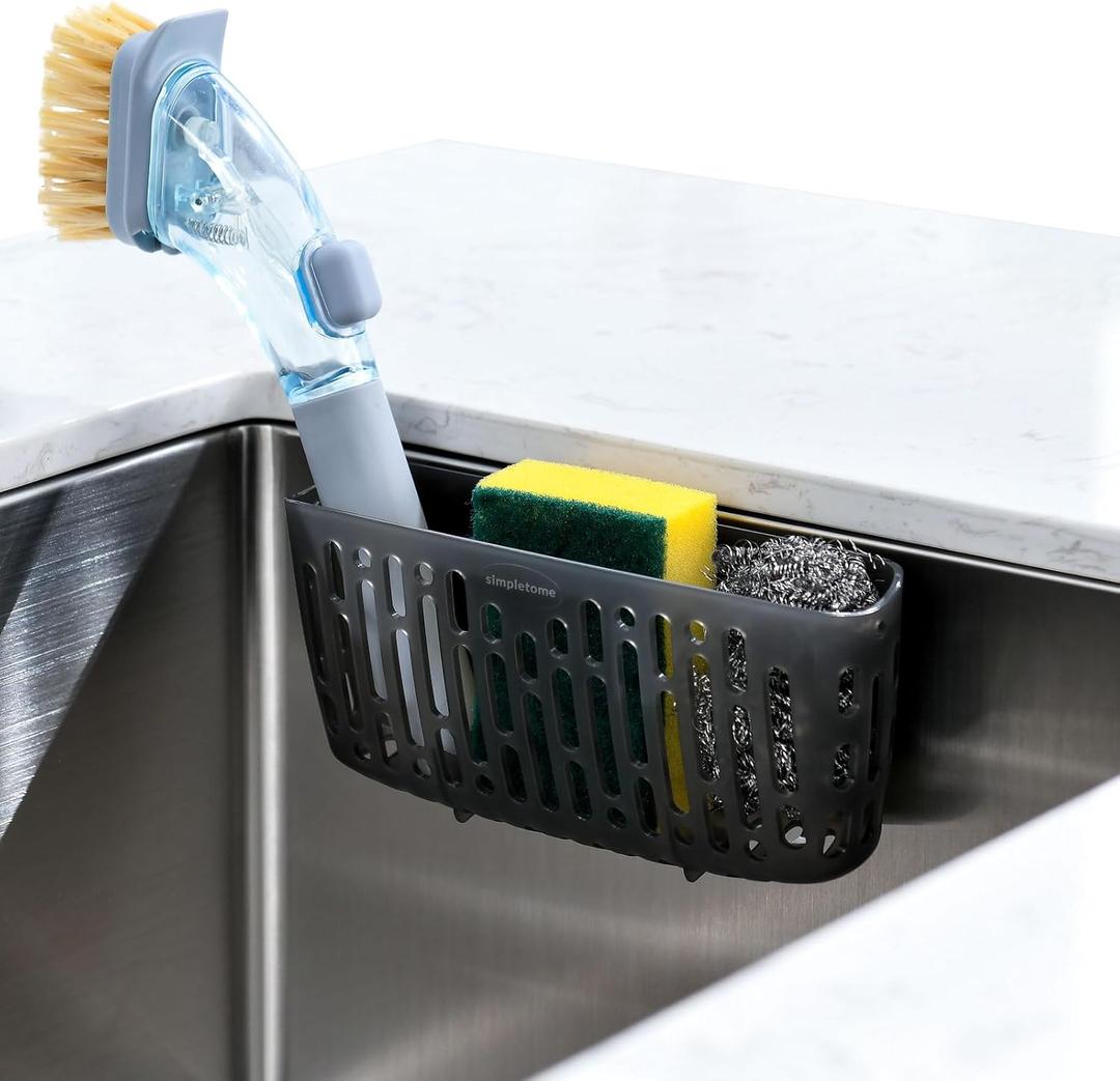 simpletome Sink Caddy Basket, Sinkware Organizer, 3X Strong Suction Cups Or Countertop, Translucent Grey